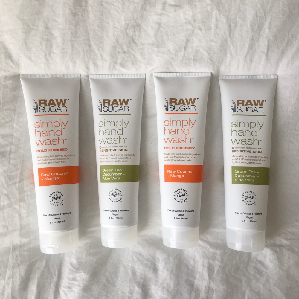 Simply Hand Wash RAW SUGAR Lot of 4 Cold Pressed Raw 2 Kind Vegan Sensitive Skin